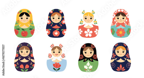 Traditional russian matryoshka nesting dolls folk art collection