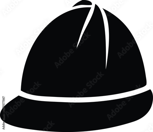 Classic black riding hat silhouette symbol icon for equestrian sports and fashion apparel designs