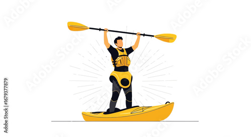 Watercraft Recreation Illustration Depicting Paddle Sport And Outdoor Activities, Minimalist Design