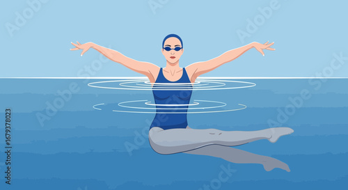 Synchronized Swimmer Performing Artistic Movement In Water With Aesthetic Details