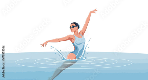 Synchronized Swimmer Performing Elegant Routine In Water With Stylish Swimsuit