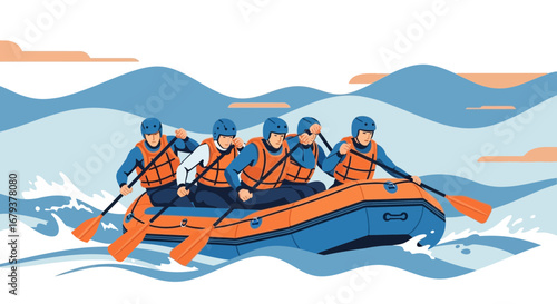Whitewater Rafting Adventure With Team Effort on Raging Rapids Displaying Excitement and Fun