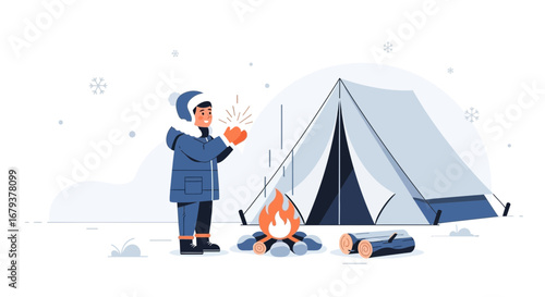 Winter Camping Adventure: A Cozy Scene Depicting Warmth Amidst Snowy Landscape