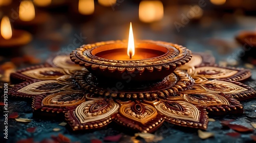 Diwali Celebration with Traditional Oil Lamps and Intricate Designs Symbolizing the Victory of Light Over Darkness and New Beginnings