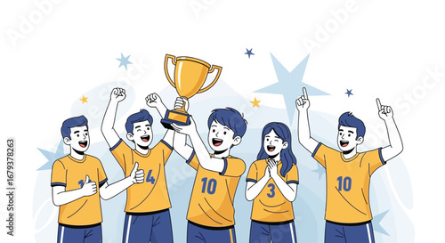 Team Celebrates Victory: Award Ceremony Depicts Collaborative Teamwork and Earned Success