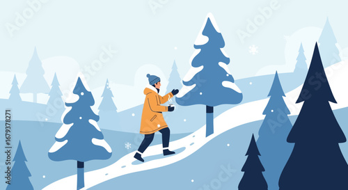 Winter Walk In The Snowy, Cold Mountains, Enjoying Hot Beverage And Peace