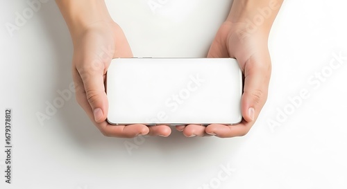 Hands Holding Blank Smartphone Screen.