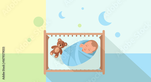 The Sleepy Infant: A Peaceful Night's Rest In A Cozy Crib Surrounded By Dreams