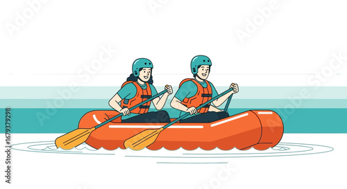 Thrilling River Adventure: Rafting Duo Navigating Water Rapids with Determination and Smiles
