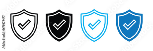 Free Download Four shield icons with checkmarks isolated on transparent background - GFXLoad