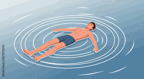 Tranquil Figure Drifting in Water, Depicting Serenity and Peaceful Contemplation