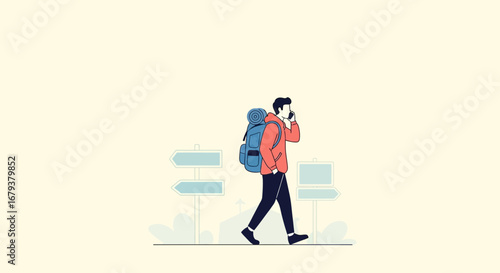 Traveler Calling While Navigating Directions, Ready For Adventure, Exploring New Places