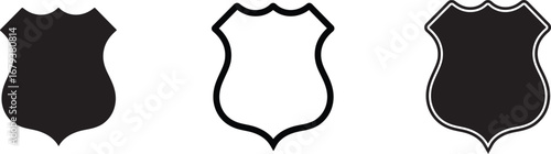 Three variations of a shield shape with different outline styles