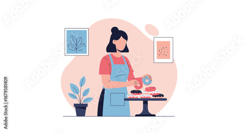 Woman Crafting Desserts with Artistic Flair and Culinary Skill in Modern Kitchen