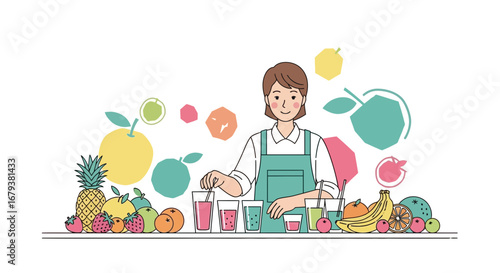 Woman Crafting Fresh Fruit Smoothies Preparing Delicious, Healthy Beverages For Clients