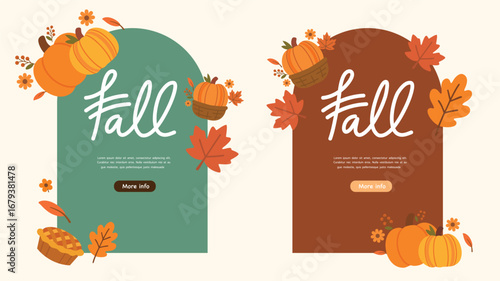 Fall landing page banner with pumpkins seasonal leaves and decor