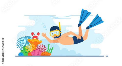 Underwater Exploration: A Colorful Diver Interacting With Marine Life in The Deep Ocean