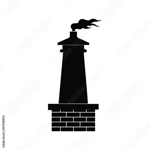 Black and white silhouette of a chimney with smoke coming out of it, chimney silhouette vector illustration