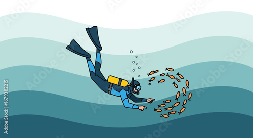 Underwater Explorer Asks Fish To Follow Him While Deep Diving in the Ocean