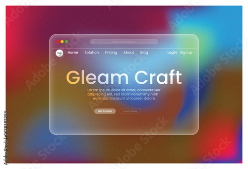 web design, Gleam Craft, landing page Orange Blue Teal gradient futuristic glowing glass morphism UI template with transparent blur effect luminous creative website design modern responsive concept