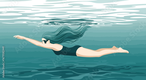 Underwater Figure Gracefully Swimming in Aquatic Environment and Achieving Peaceful Goals