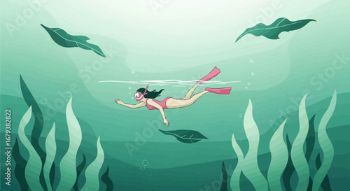 Underwater World Exploration With a Scuba Diver, Enjoying The Marine Life