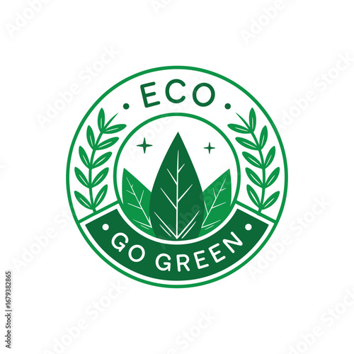 Eco Go Green Logo with Leaf and Circle Badge – Sustainable Environment and Organic Product Design