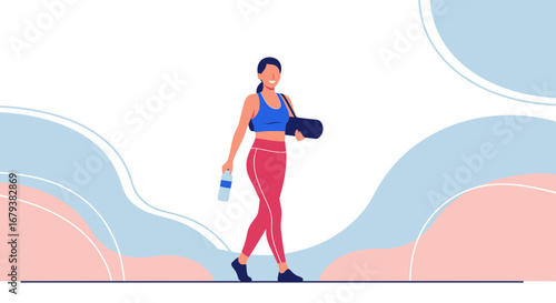 Woman Embracing Wellness Arriving To Her Exercise Studio With A Bottle of Water