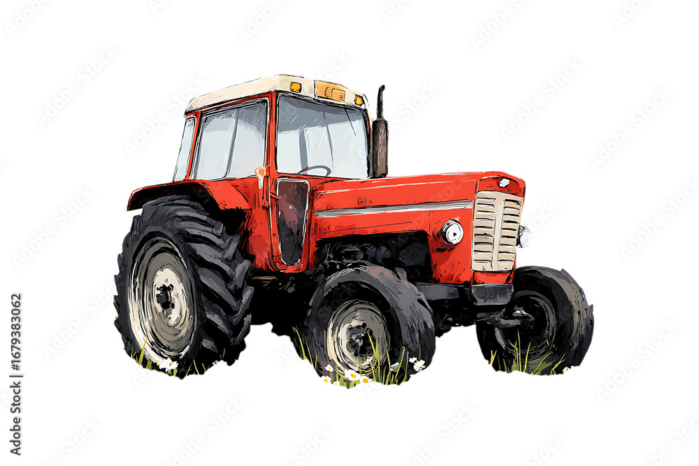 Obraz premium Vintage red tractor on a field.