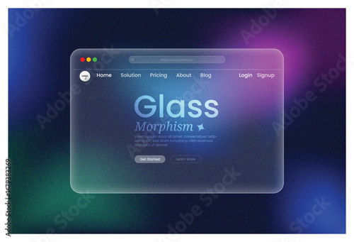 web design, Glass Morphism, landing page Blue Teal Purple gradient transparent glowing frosted glass style UI design with luminous blur effect futuristic creative website template modern concept