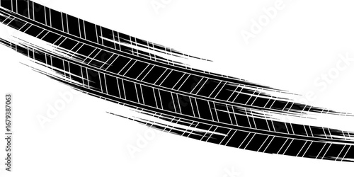 Tire tread marks, wheel textures, tire marks - car racing, motocross, drift, rally, off-road and others. Vector black isolated texture in grunge style with splashes.eps10