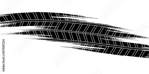 Tire tread marks, wheel textures, tire marks - car racing, motocross, drift, rally, off-road and others. Vector black isolated texture in grunge style with splashes.eps10