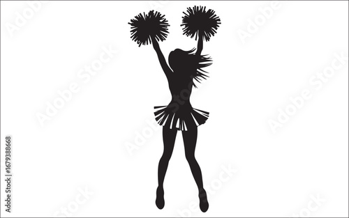 Cheerleader Silhouette with Pom Poms  Cheer Dance Spirit Vector Clipart