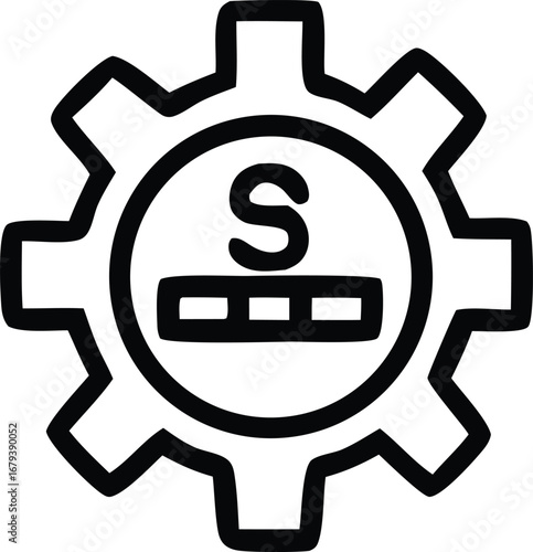 Simple gear with s letter and three rectangles icon represents technology efficiency and innovation symbolizing process management and productivity tools