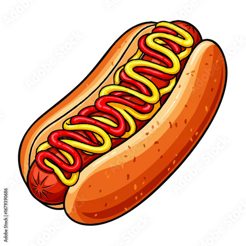 Delicious hot dog with ketchup and mustard, a classic street food favorite perfect for any occasion.