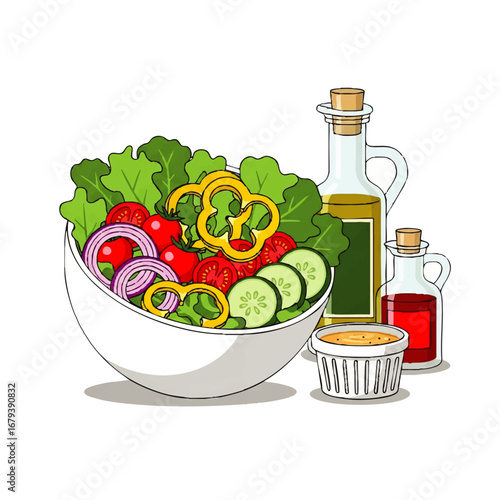 Fresh vibrant salad with olive oil and vinaigrette, a healthy and delicious meal choice.