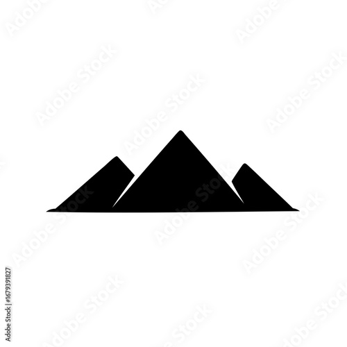 Stylized minimalist depiction of three pyramids arranged side by side in black