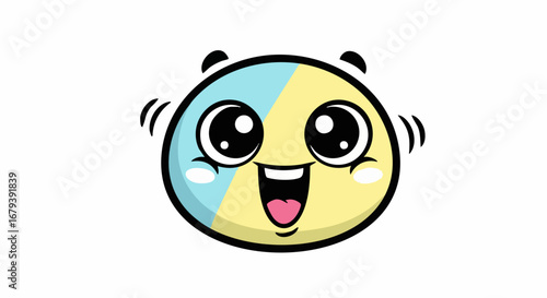 Joyful cartoon character with big eyes and happy smile.