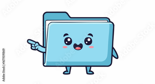 Cute Cartoon Folder Character Pointing Left with Smiling Face.