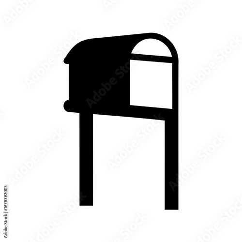 Silhouette of a classic mailbox on a stand against a white background