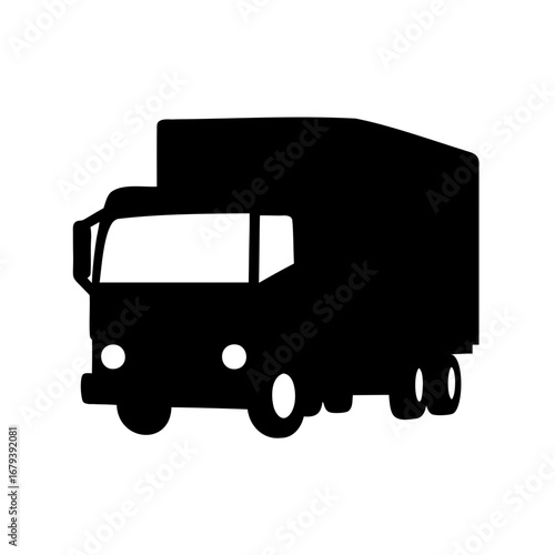 Silhouette of a box truck against a plain white background representing transportation