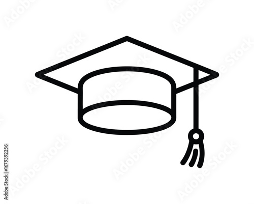 Graduation Cap editable stroke outline icon isolated on white background flat vector illustration, black outline, Pixel perfect