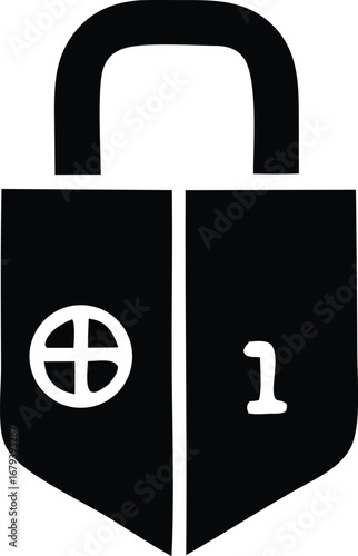 Vintage padlock symbol with shield design and numeric key for security and protection concepts
