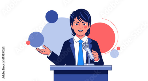 Speaker Presenting, Public Speaking, And Communicating Ideas, Business Illustration