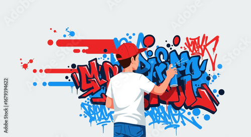 Street Artist Creates a Vibrant Graffiti Mural with Intense Bold Colors and Artistic Expression