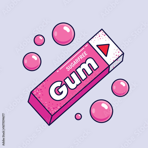 Enjoy sweet refreshment with this vibrant sugarfree gum pack and playful pink bubbles