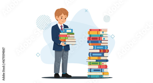 Student Holding Books Near the Academic Tower, Study, Education, and Knowledge Concept