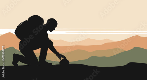 Silhouette of a Hiker in the Mountains Seeking Adventure and Exploring Nature's Wonders