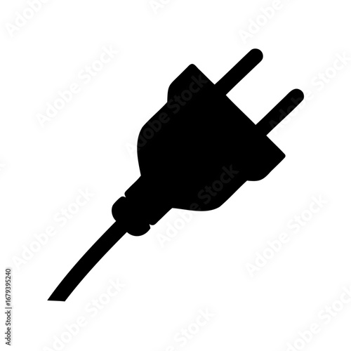 Silhouette of an electrical plug with visible prongs and attached cord