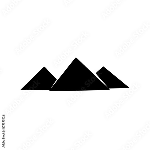 Three triangular mountain peaks or pyramids in minimalist black and white style
